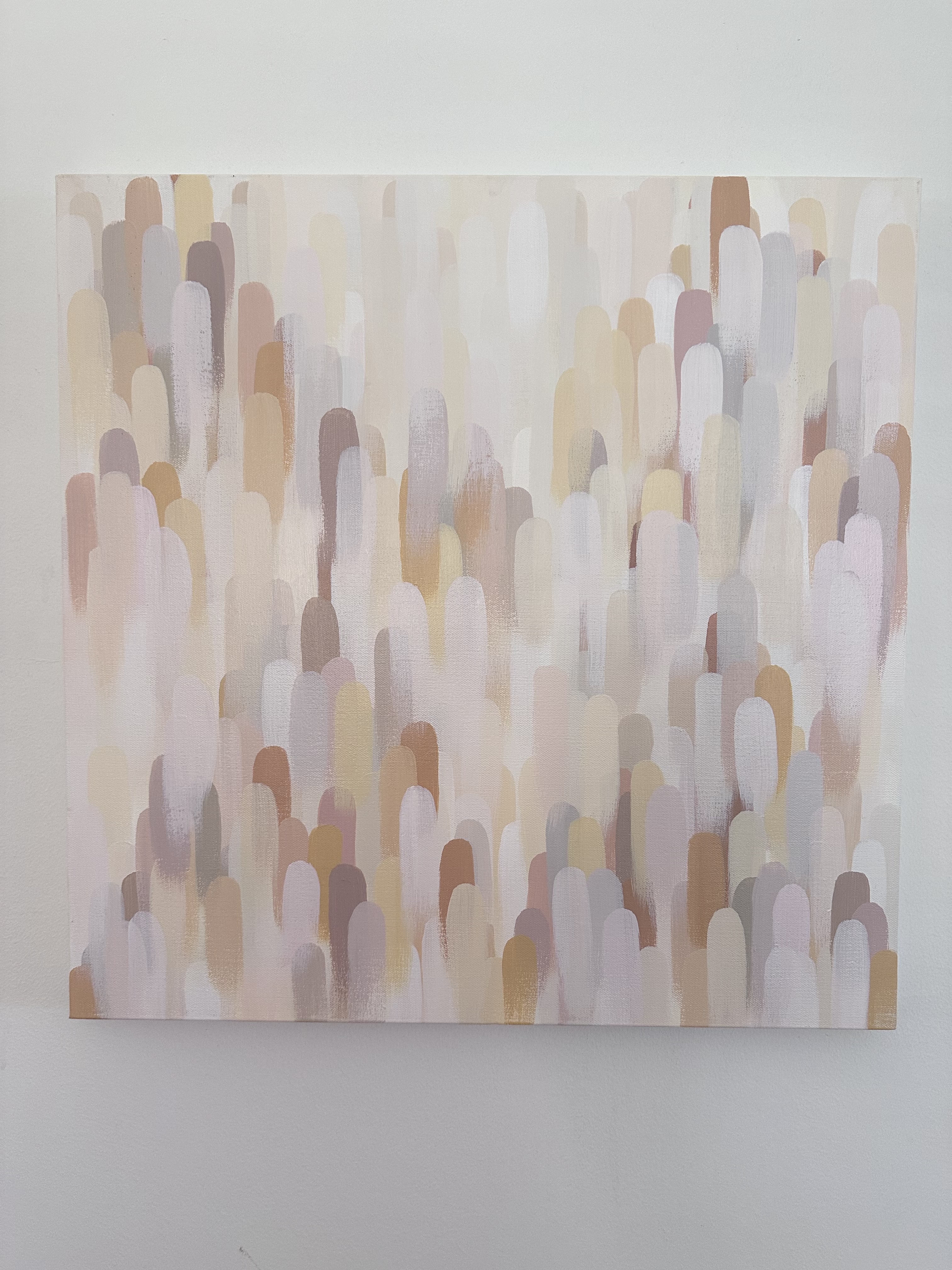 painting in white and pink brushstrokes